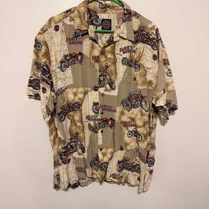 Vintage Harley Davidson Dress Down Button Up Made in USA Short Sleeve Hawaiian S